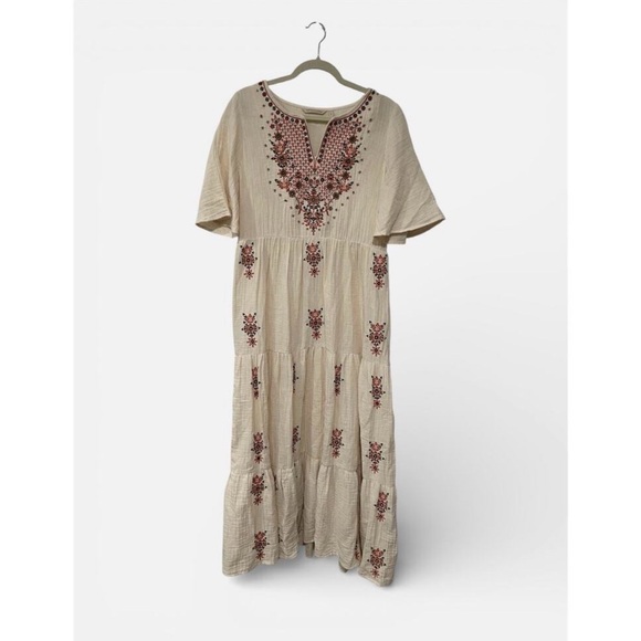 SOFT SURROUNDINGS NWT Mzxi Dress 2X Cotton Cream with Red Embroidery - Picture 7 of 15